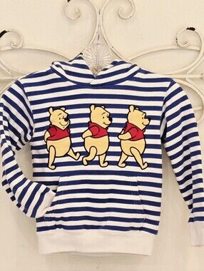 Sz 5/6 NWOT Disney Blue and White Striped Hoodie with Winnie the Pooh Trio